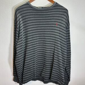 Polo Ralph Lauren Mens M Long Sleeve Striped Shirt Gray Black Cotton Logo